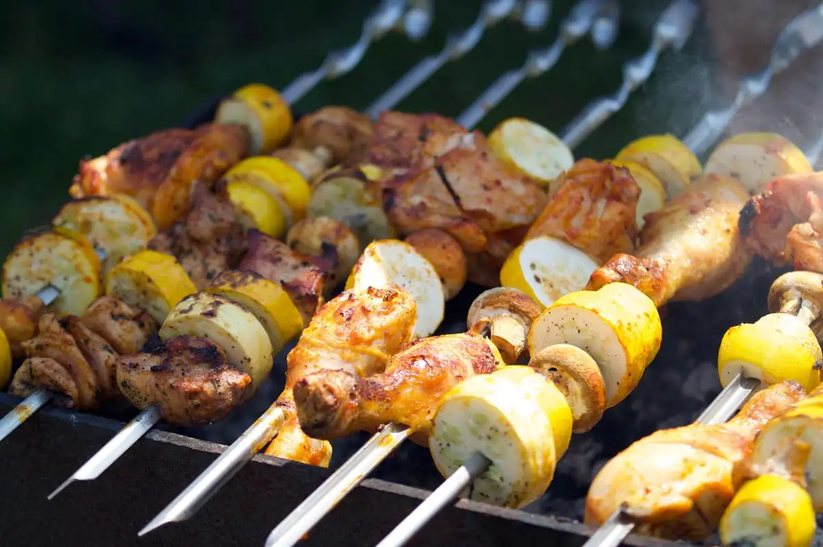 photo of chicken and vegetables on squewers