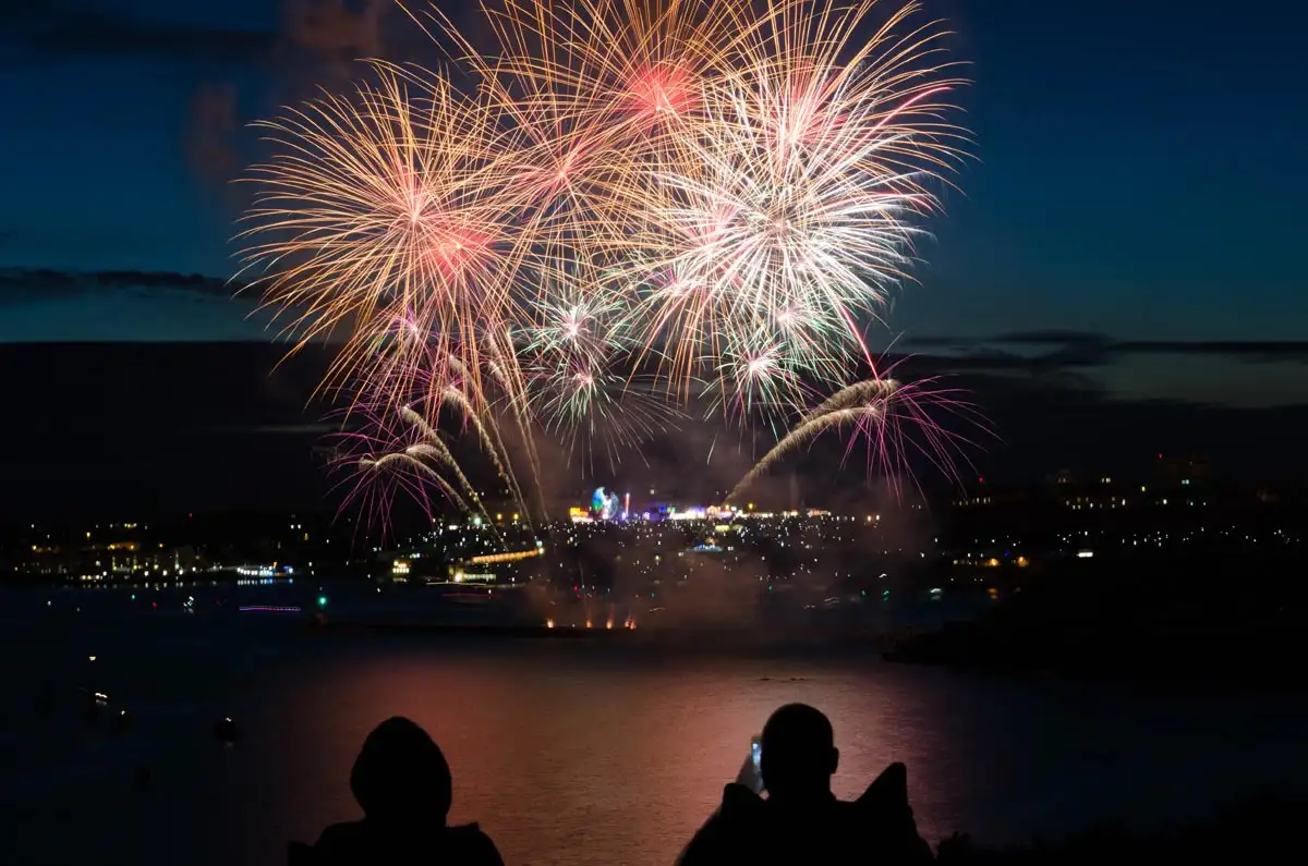 photo of two people celebrating new year watching fireworks