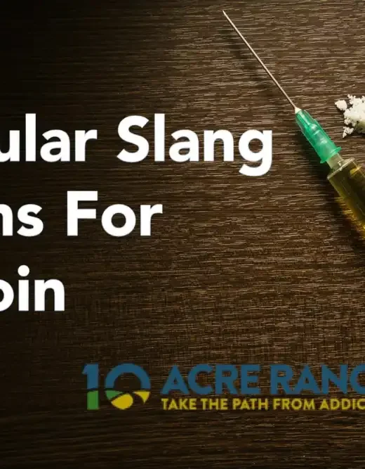 Popular slang terms for heroin blog title image with needle and raw heroin on a table