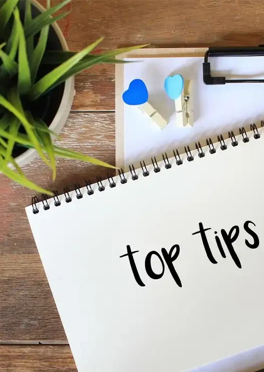 top tips text written in the notebook