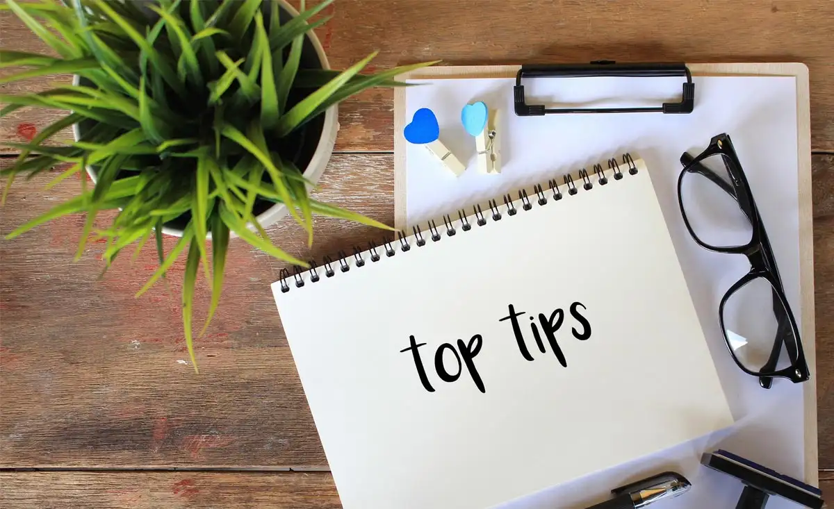 top tips text written in the notebook
