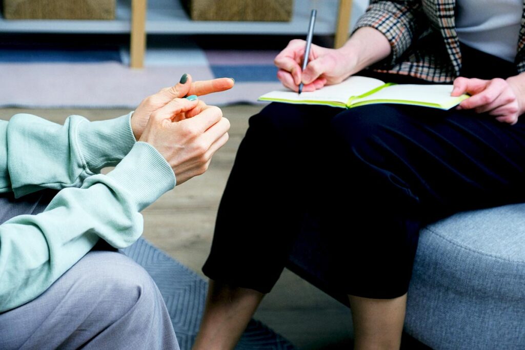 a female client during individual therapy together with the therapist