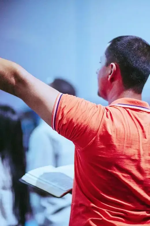 man in recovery attending church service