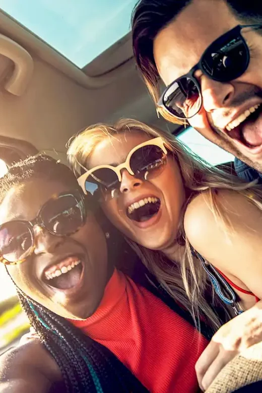 sober friends on road trip during summer