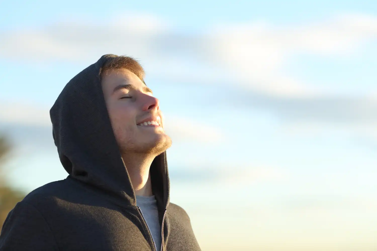man doing breathing exercises