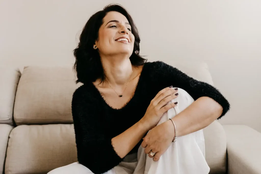 woman sitting on a sofa