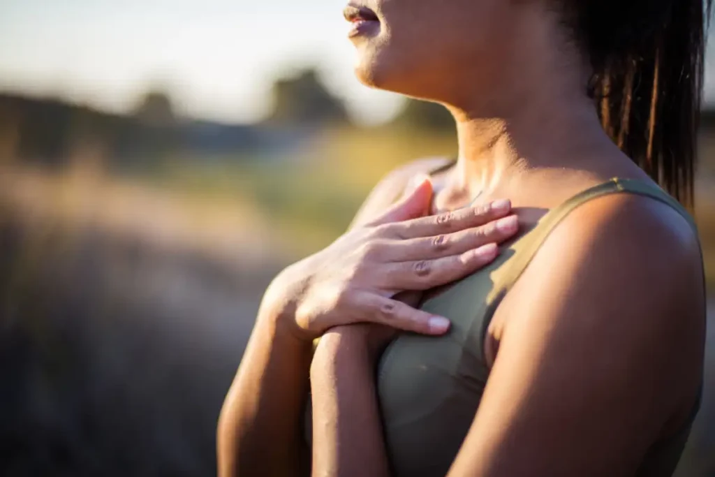woman doing breathing exercises