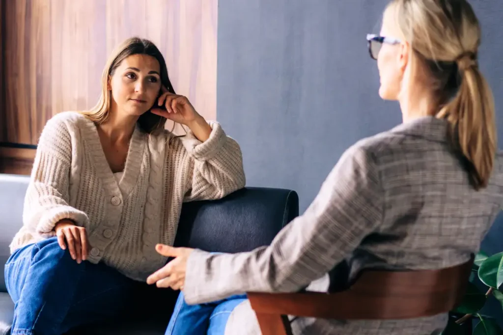woman talking to a female psychotherapist