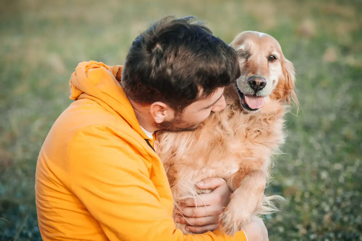 Man with his dog at sunset