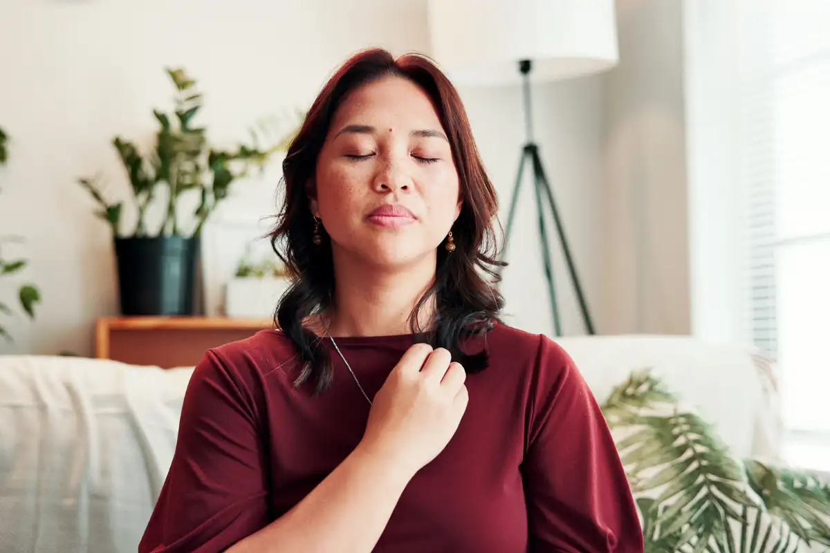 woman calm breathing holistic healing