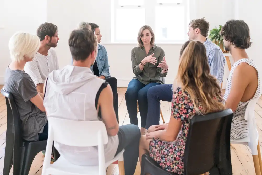 Support group gathering for a meeting