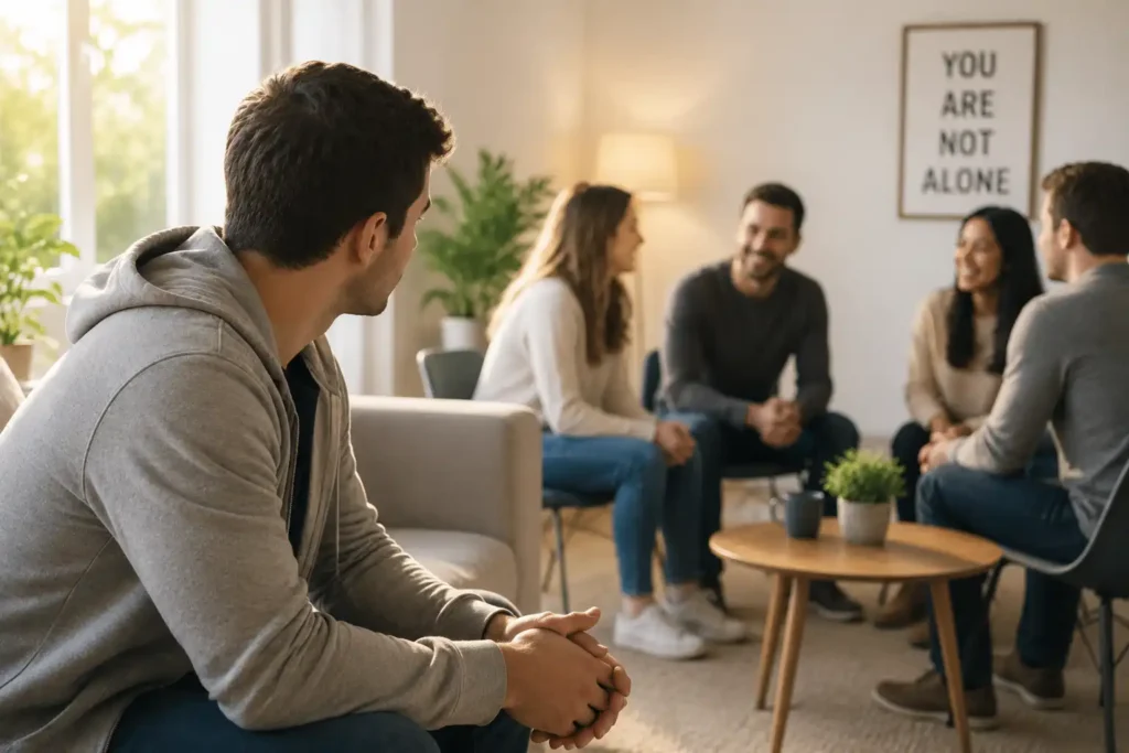 Individual finding connection through accountability and peer support in addiction recovery