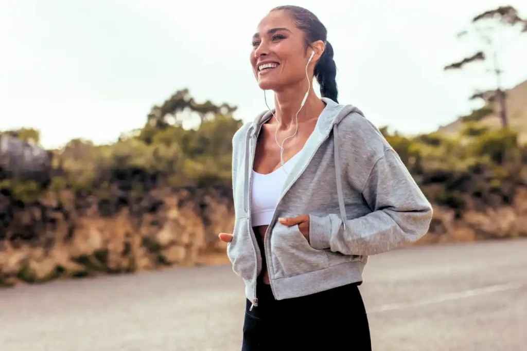 Meth addiction recovery journey Fitness Woman Walking on Country Road