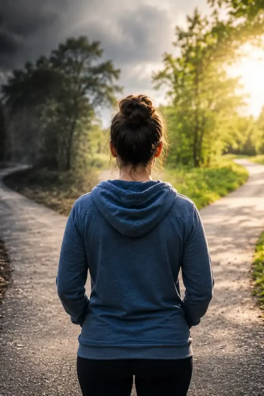 Person choosing the path of recovery over addiction, symbolizing relapse prevention and long-term sobriety