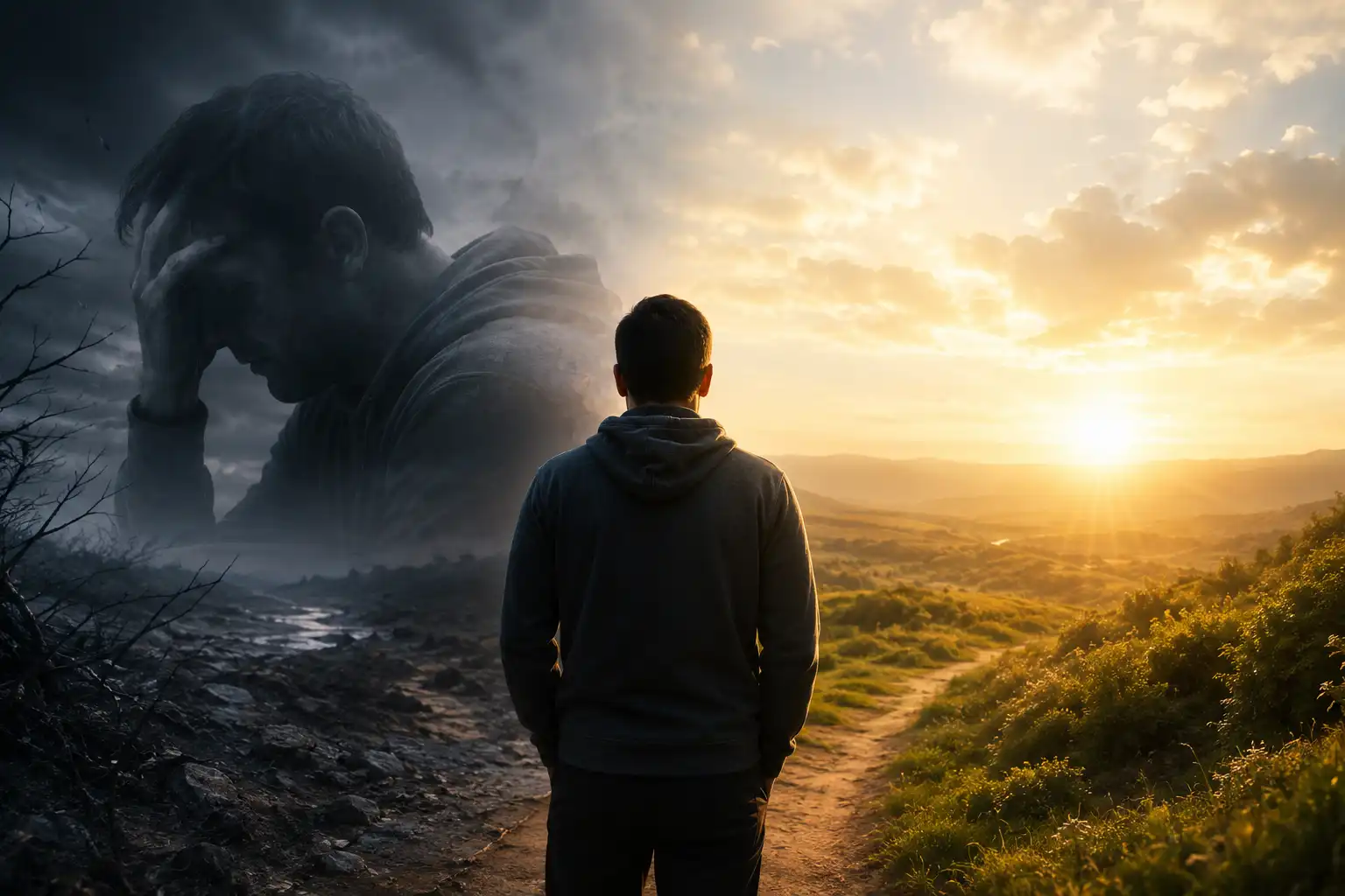 Recovery concept showing hope after PTSD and substance use disorder