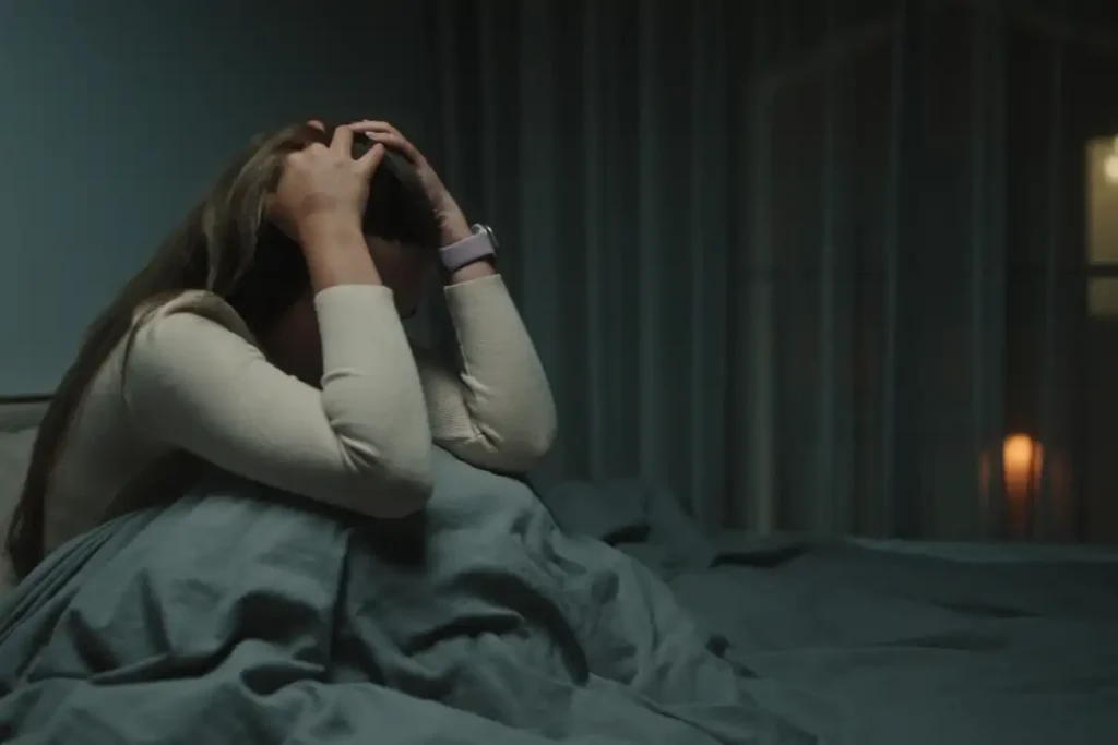Woman depression and anxiety at night.