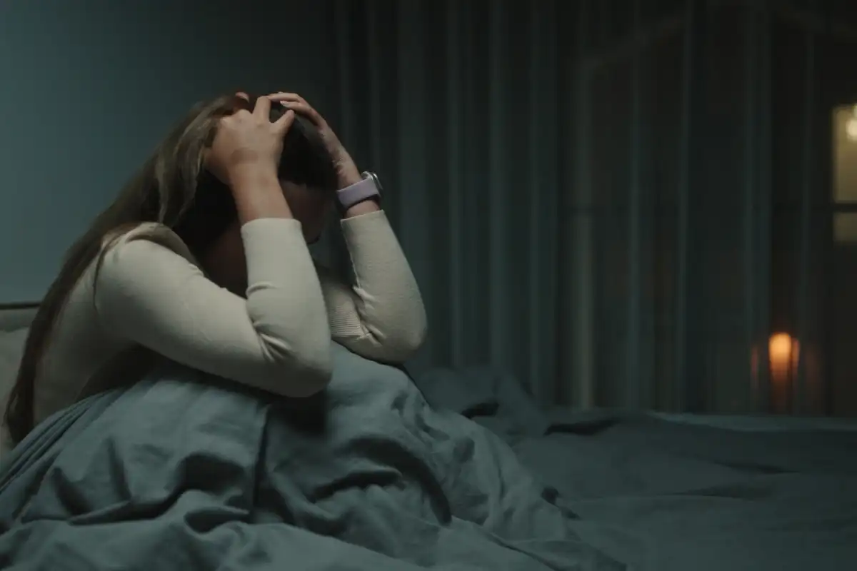 Woman depression and anxiety at night.