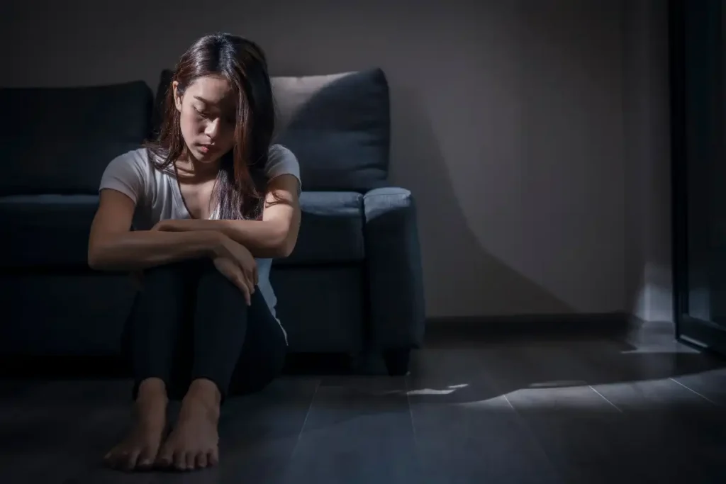 depressed woman isolated
