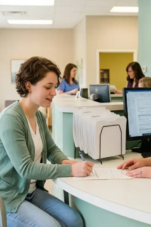 a female client during admission at drug and alcohol addiction treatment center in riverside california