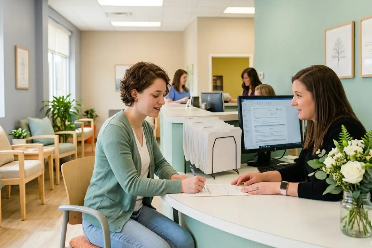 a female client during admission at drug and alcohol addiction treatment center in riverside california