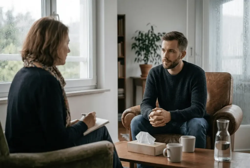 a male client during one on one counseling in drug and alcohol rehab in california