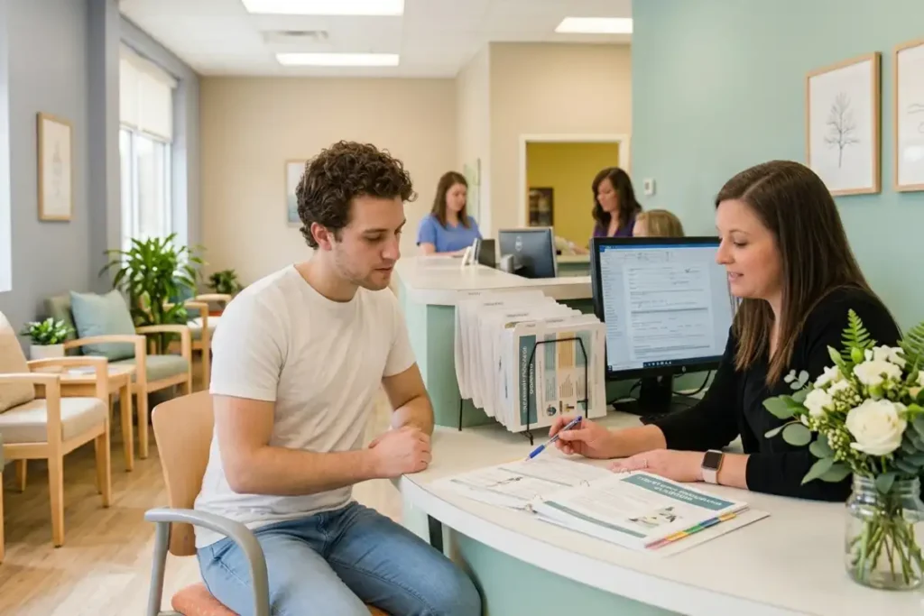 a male client reviewing treatment programs at drug and alcohol addiction treatment center in riverside california