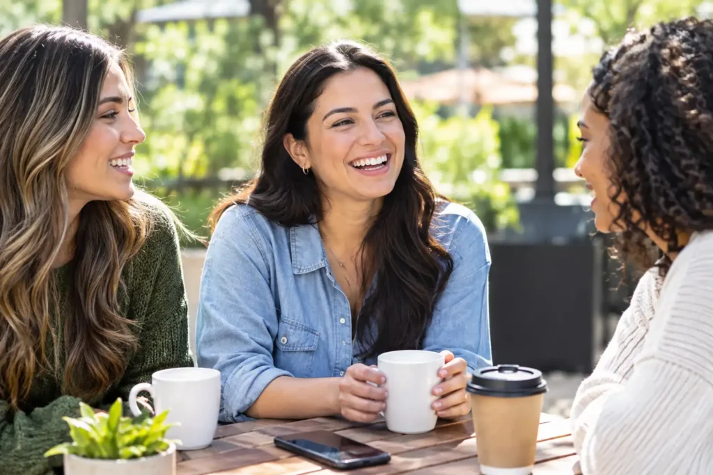 Laughing Friends at an Outdoor Café