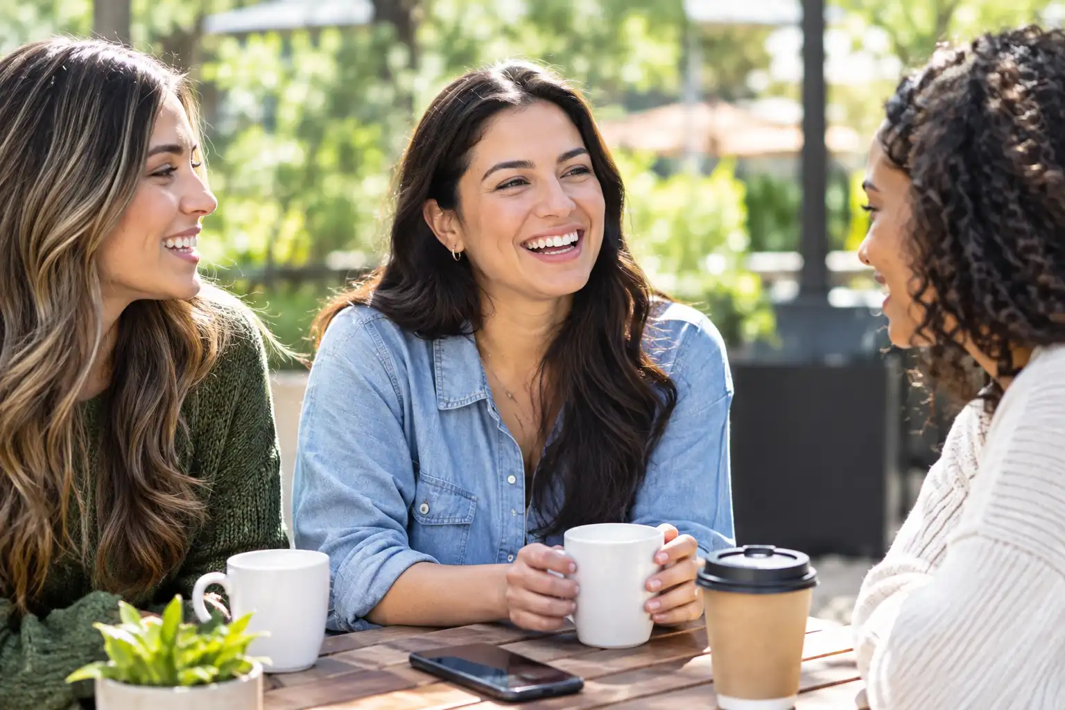 Laughing Friends at an Outdoor Café