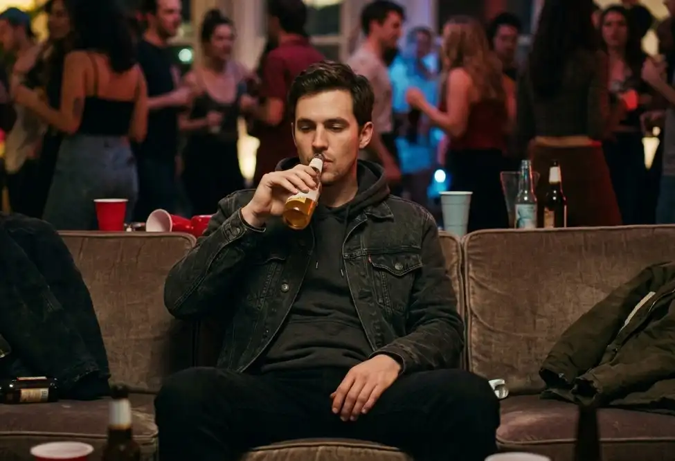 man drinking to overcome anxiety in the party