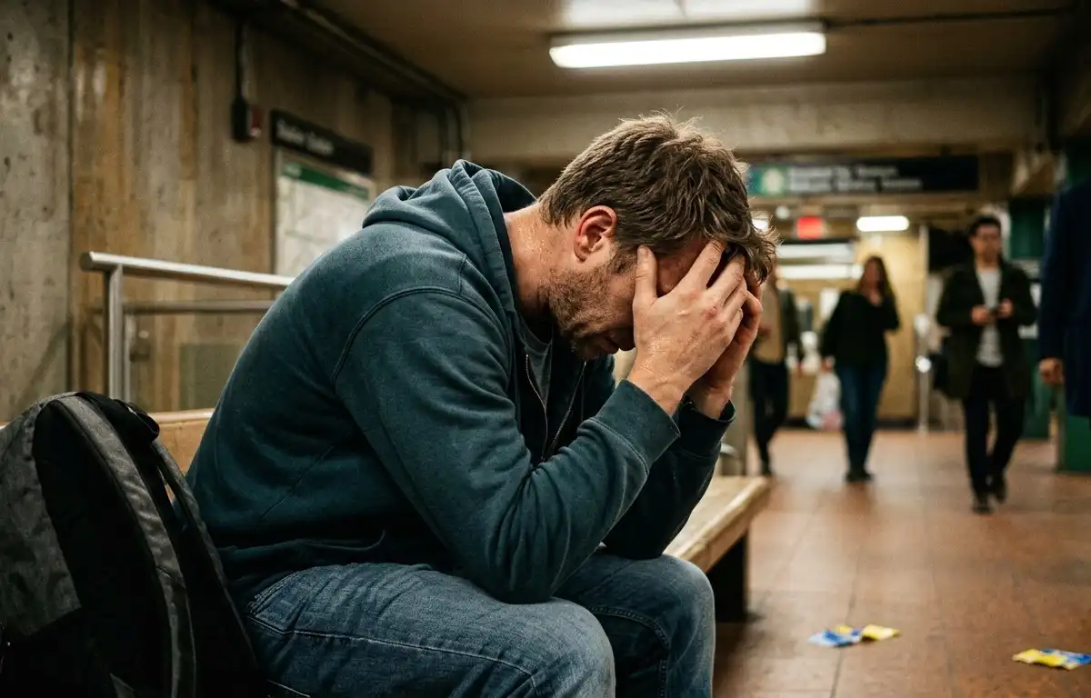 man with anxiety attack and substance use problem