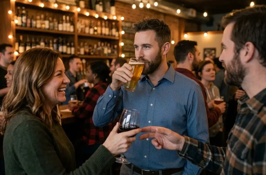 men and women drinking at the event to socialize