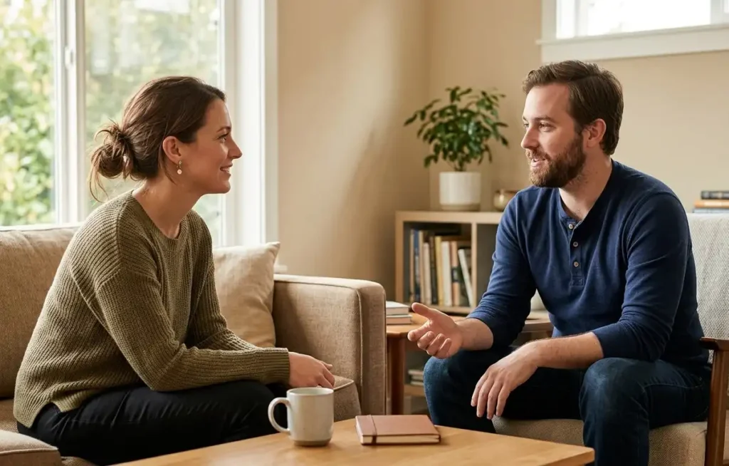Family members having a supportive conversation about healthy boundaries during addiction recovery
