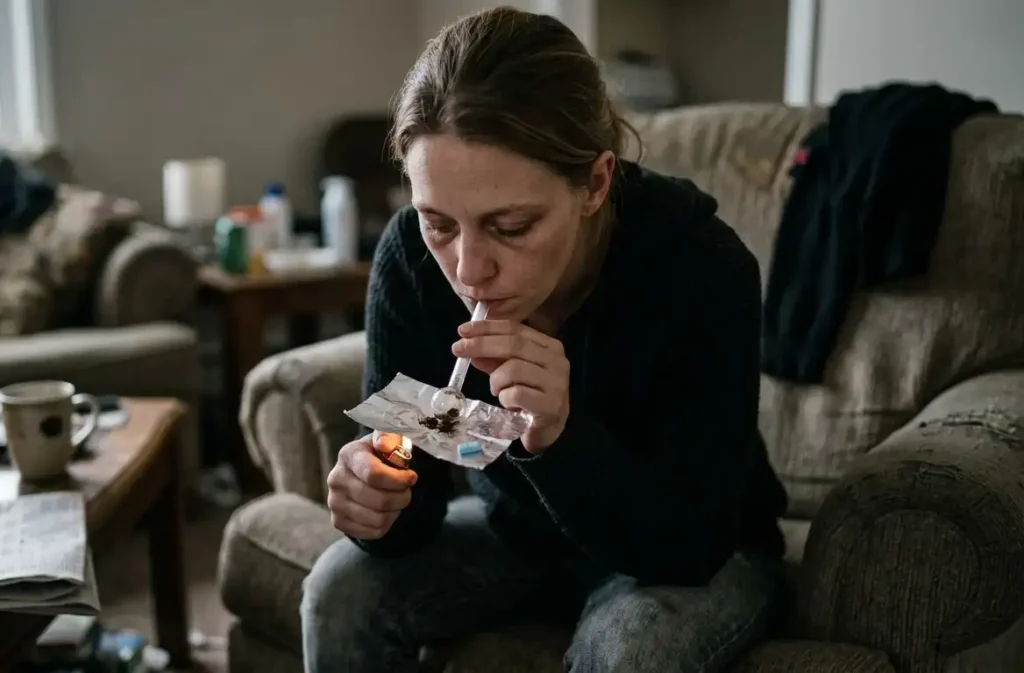 woman using fentanyl